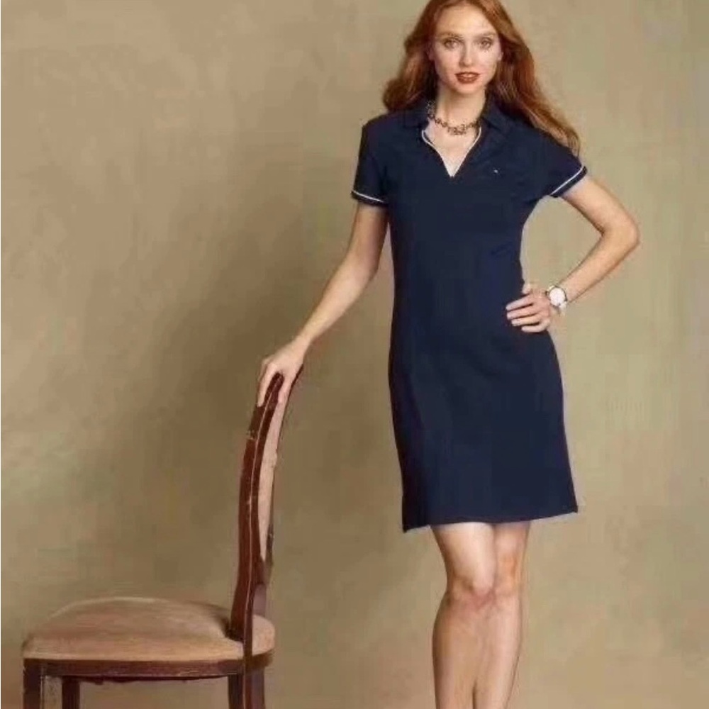 Tommy Hilfiger Dark Blue Polo Shirt Dress V Neck